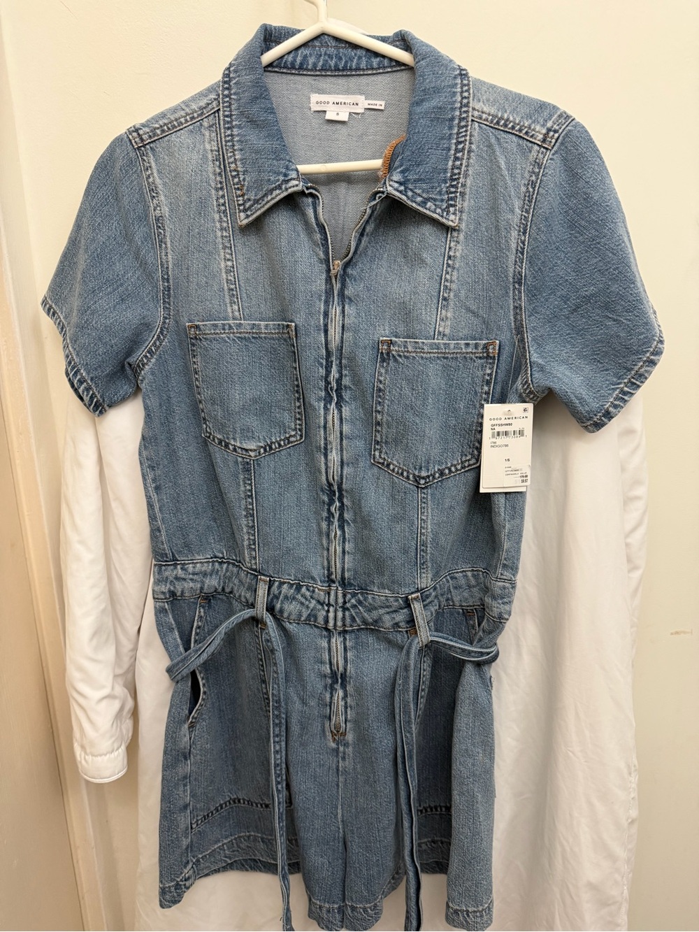 Good American  Denim One-Piece Romper in Light Blue